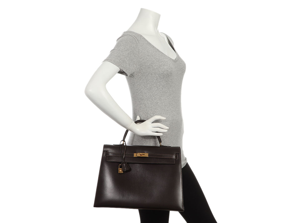 Hermès Vintage Brown Box Calfskin Kelly 35 - Image 11