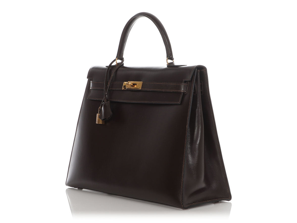 Hermès Vintage Brown Box Calfskin Kelly 35 - Image 3