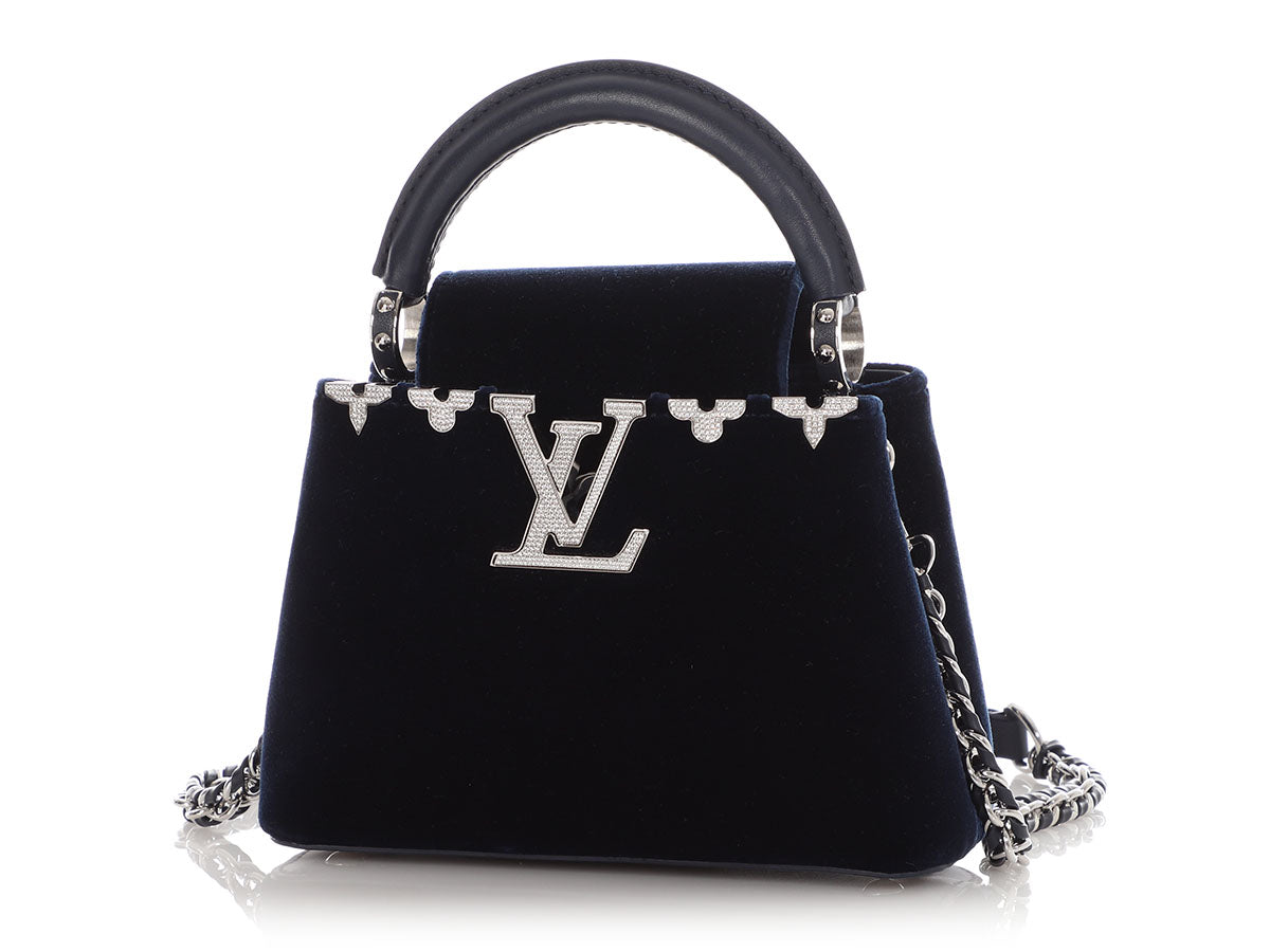 Louis Vuitton Mini Midnight Blue Velvet Crystal Flower Crown Capucines - Image 2