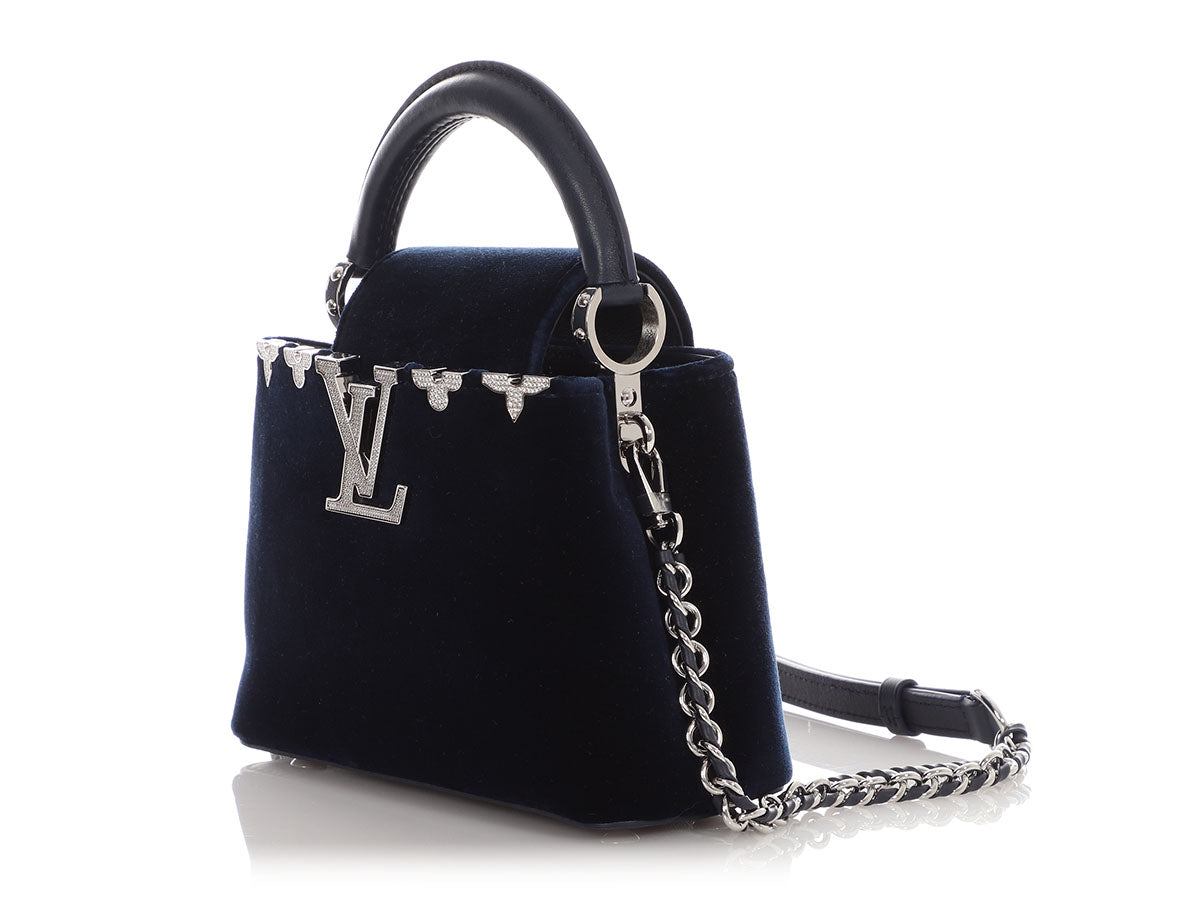 Louis Vuitton Mini Midnight Blue Velvet Crystal Flower Crown Capucines - Image 3