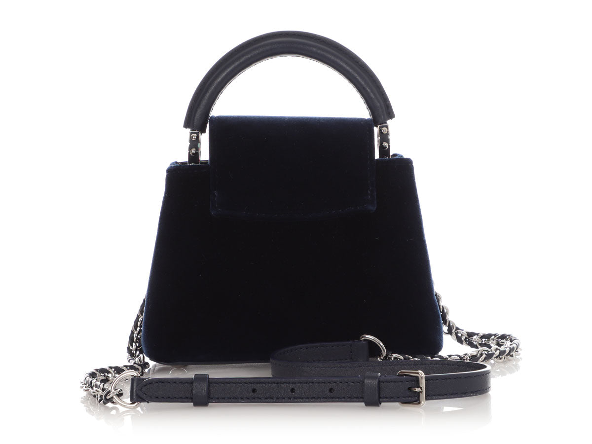 Louis Vuitton Mini Midnight Blue Velvet Crystal Flower Crown Capucines - Image 4