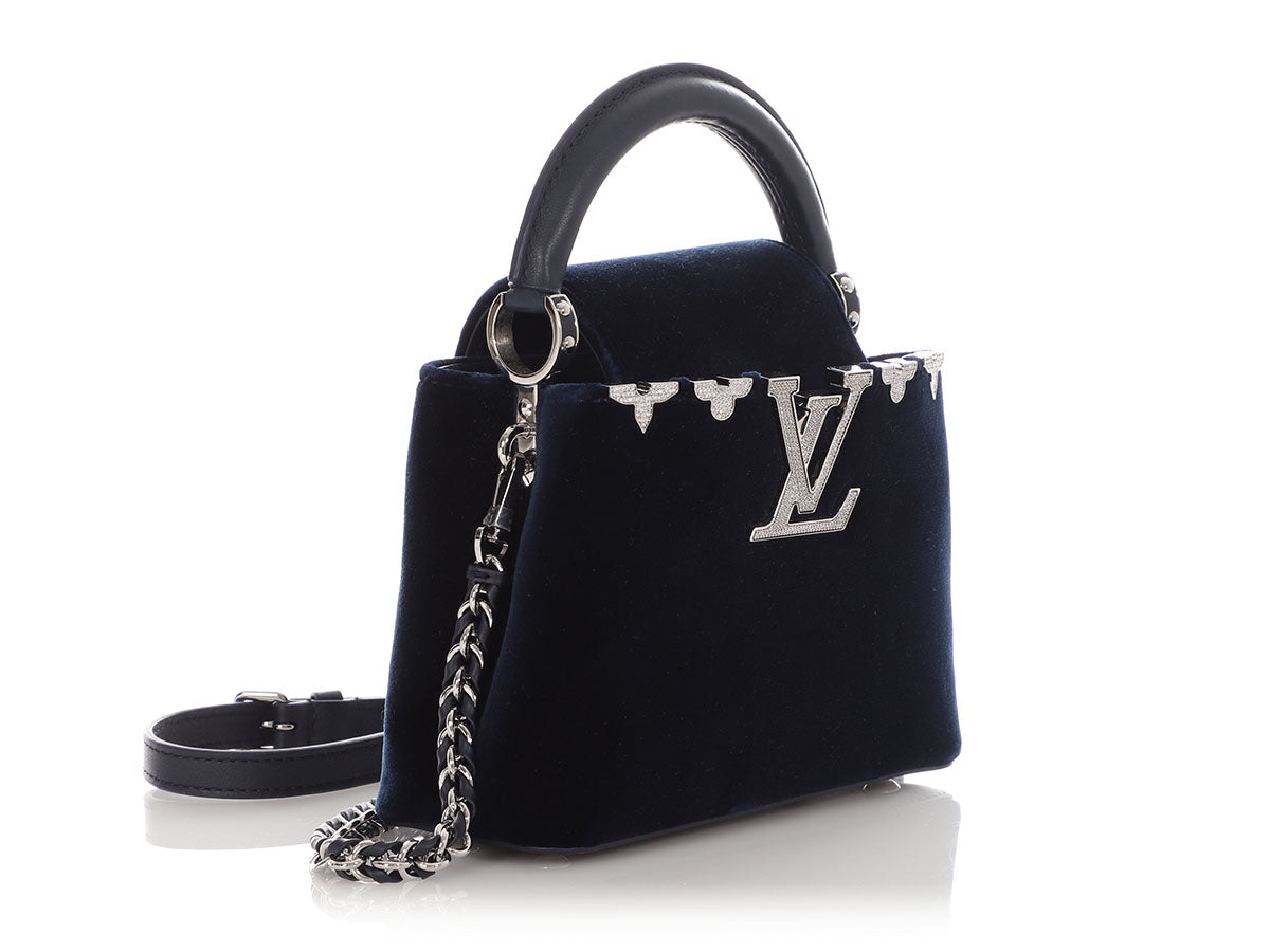 Louis Vuitton Mini Midnight Blue Velvet Crystal Flower Crown Capucines - Image 5