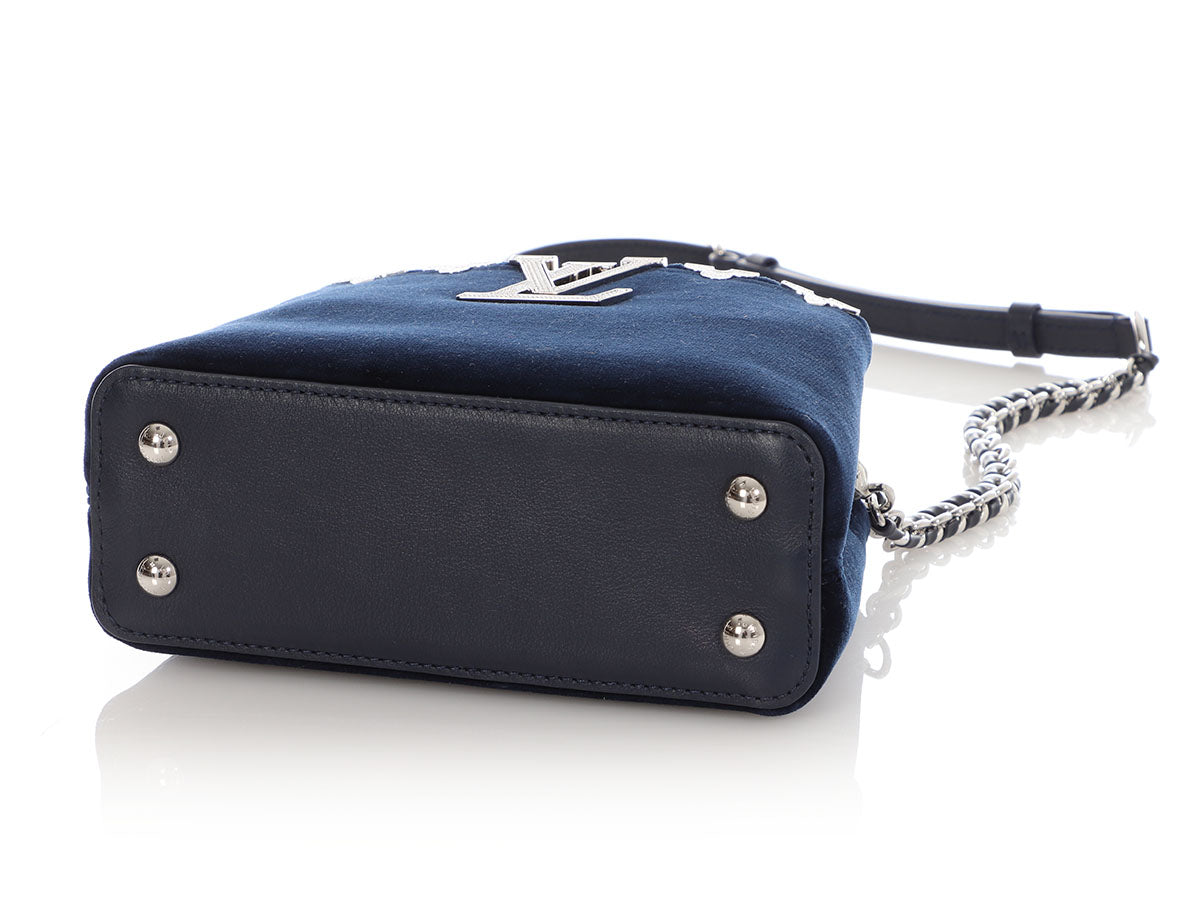 Louis Vuitton Mini Midnight Blue Velvet Crystal Flower Crown Capucines - Image 6