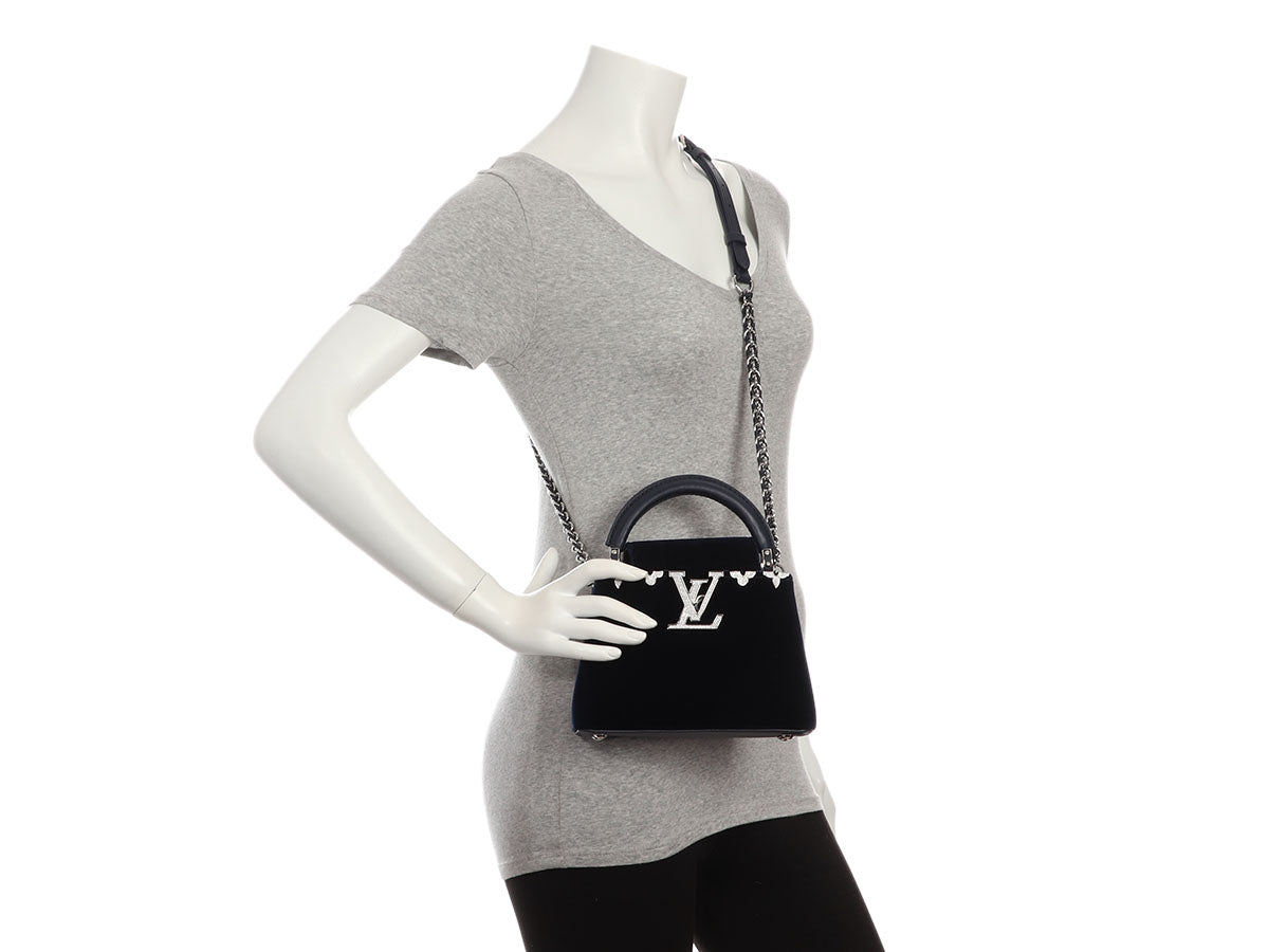 Louis Vuitton Mini Midnight Blue Velvet Crystal Flower Crown Capucines - Image 9